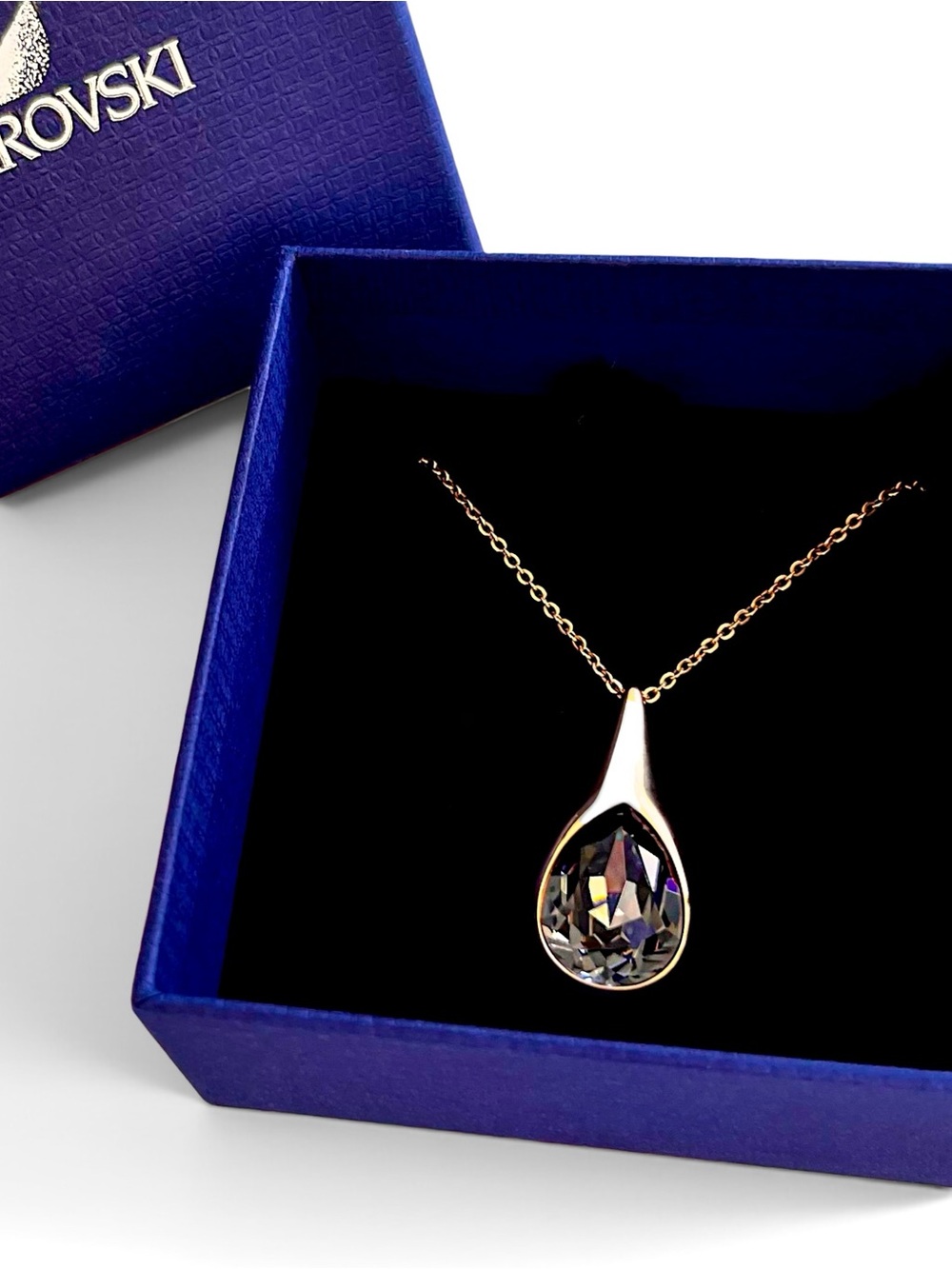 Swarovski Rose Gold Dark Crystal Teardrop Pendant Necklace 5158849